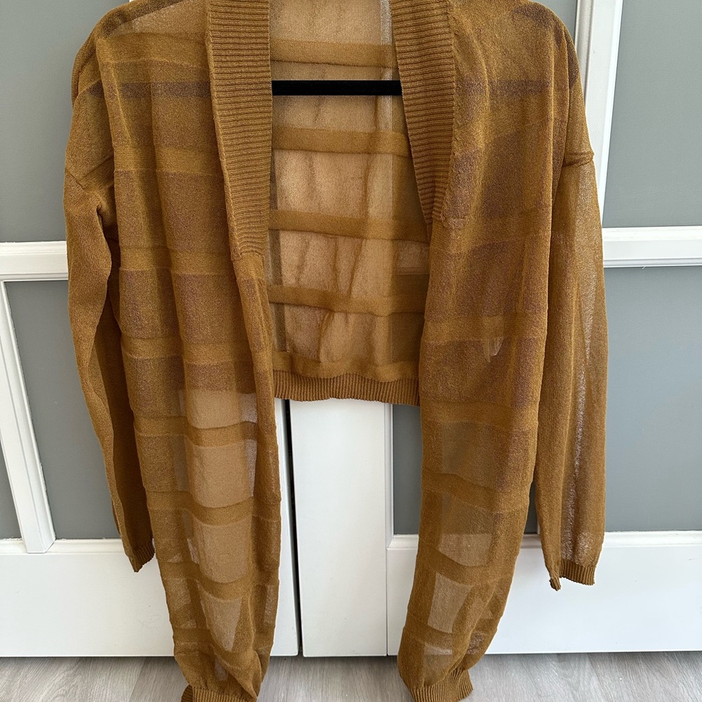 Sheer mustard high-low cardigan